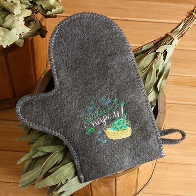 Рукавица для бани для бани и сауны «С лёгким паром», полиэфир 70%, шерсть 30%, «Банная забава»