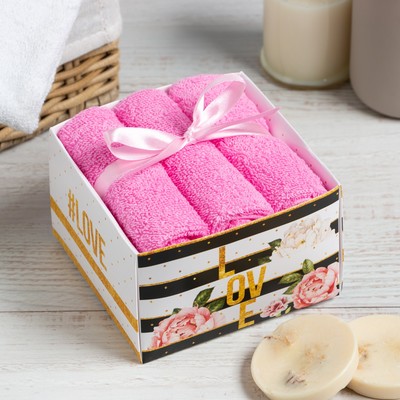 Салфетки махровые «Этель» Love, 3 шт., 30×30 см, хлопок, розовые