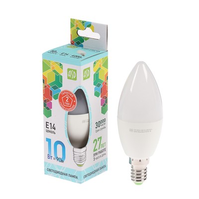 Лампа светодиодная ASD LED-СВЕЧА-standard, Е14, 10 Вт, 230 В, 4000 К, 950 Лм