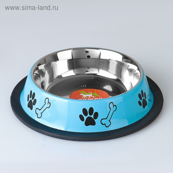 Миска с нескользящим основанием цветная с принтом, 235 мл, голубая - Фото 1