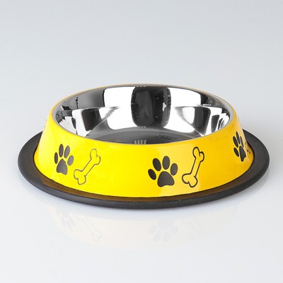 Миска с нескользящим основанием цветная с принтом, 235 мл, жёлтая