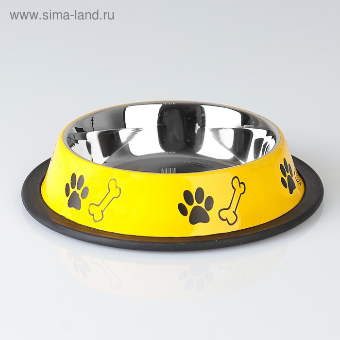 Миска с нескользящим основанием цветная с принтом, 235 мл, жёлтая - Фото 1