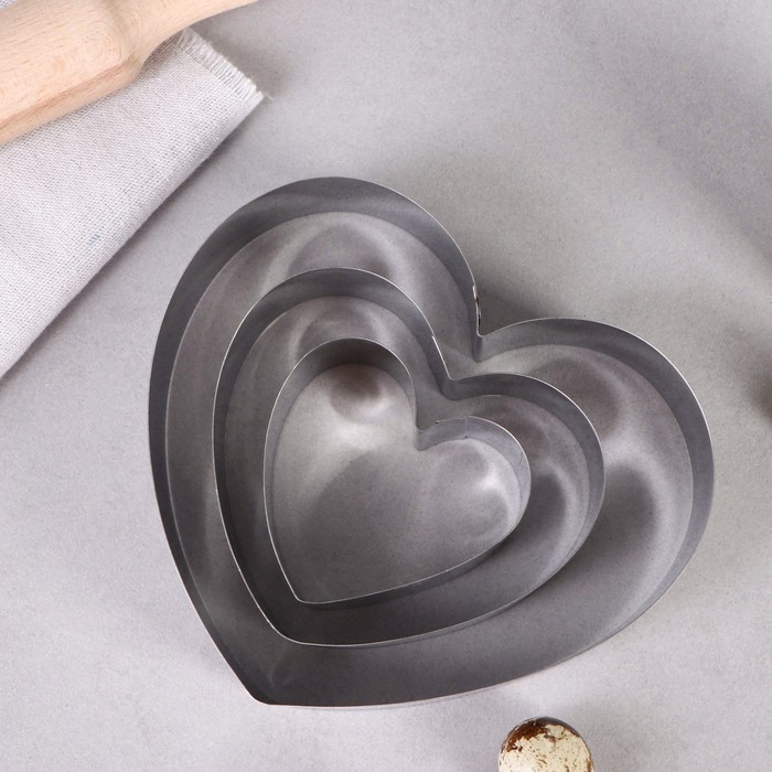 Набор форм для выпечки и выкладки «Сердце», 14 х 16 х 5 см, 3 шт - фото 1906979460