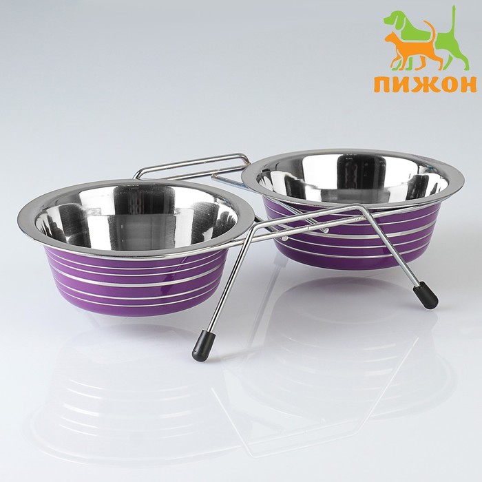 Набор из 2 цветных мисок на подставке, 2×350 мл - Фото 1