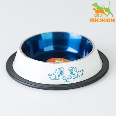 Миска декоративная цветная, 230 мл, с нескользящим основанием, металл, белая, синяя