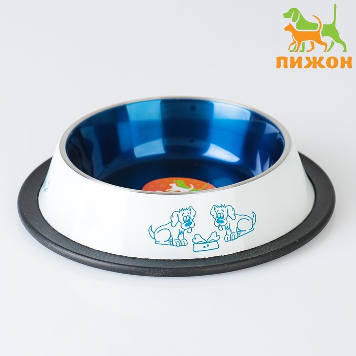 Миска декоративная цветная, 230 мл, с нескользящим основанием, металл, белая, синяя - Фото 1