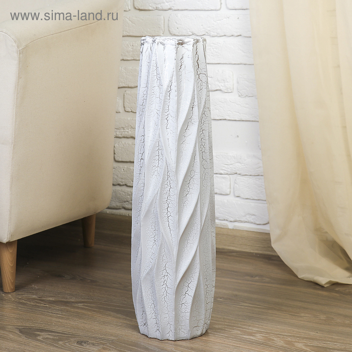 Ваза для цветов напольная «Айсберг», круглая, d=9 см, h=60 см, керамика, белая - Фото 1