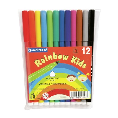 Фломастеры 12 цветов, Centropen Rainbow Kids 7550/12, пластиковая упаковка
