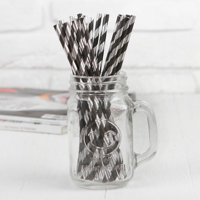 Трубочка для коктейля «Спираль», набор 25 шт., цвет чёрно-серебряный