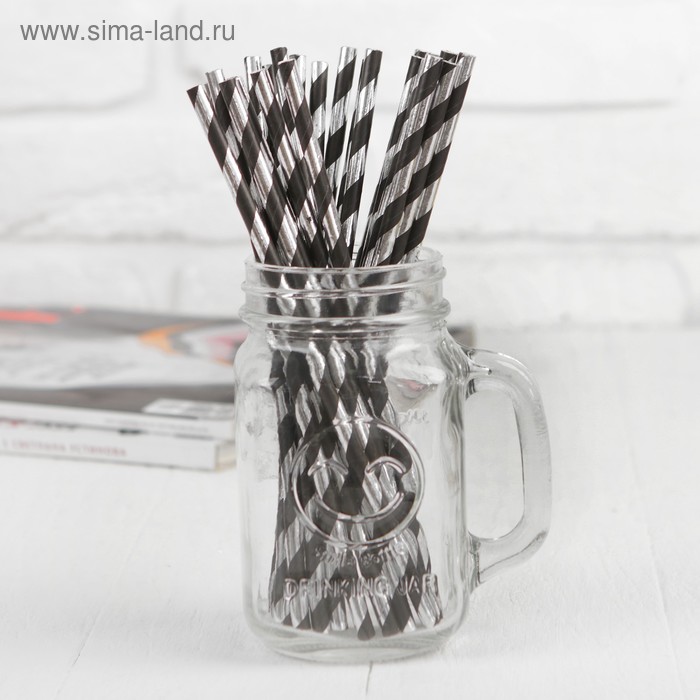 Трубочка для коктейля «Спираль», набор 25 шт., цвет чёрно-серебряный - Фото 1