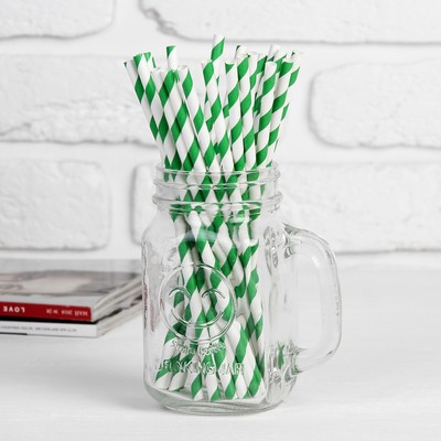 Трубочка для коктейля «Спираль», набор 25 шт., цвет бело-зелёный