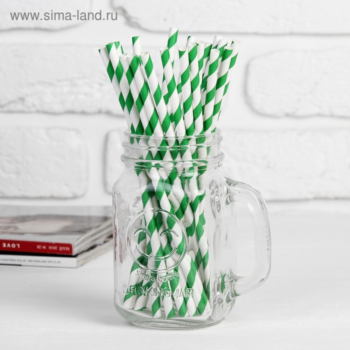 Трубочка для коктейля «Спираль», набор 25 шт., цвет бело-зелёный - Фото 1