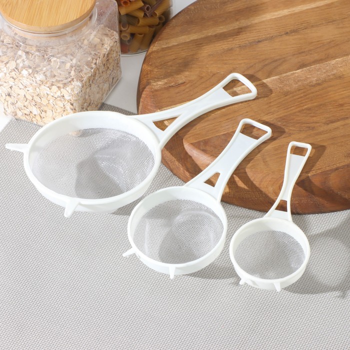 Сито Доляна, набор 3 шт., d=6.5/8/11.5 см, белый - Фото 1