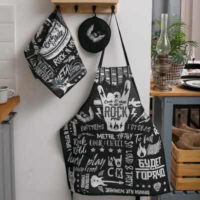Кухонный набор Rock'n'roll: фартук 60×70 см, прихватка 20×20 см, полотенце 35×60 см