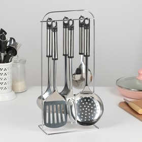Набор кухонных принадлежностей «Помощник», 6 предметов, на подставке