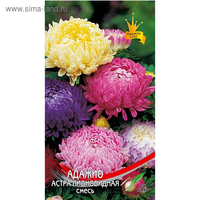 Семена цветов Астра пионовидная «Адажио», «Дом семян», смесь, однолетник, 90 шт. - Фото 1