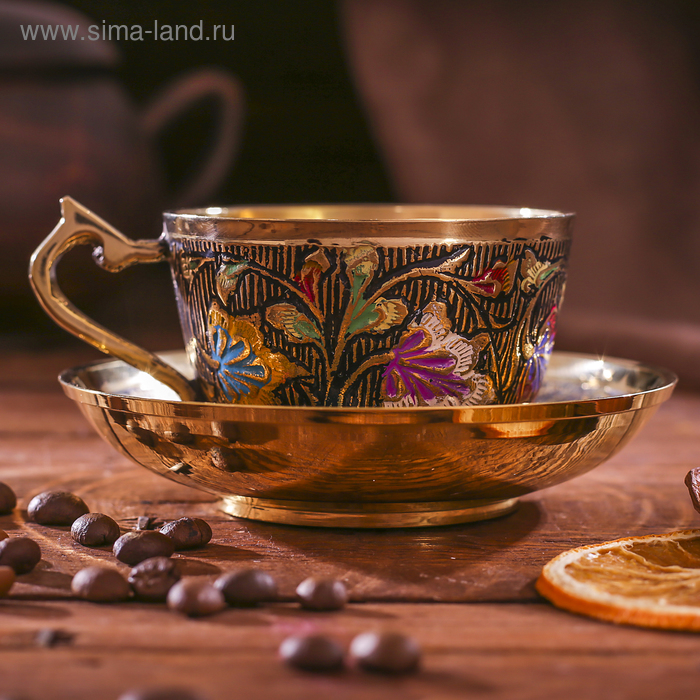Чайная пара латунь "Цветы" 11х11х6 см - Фото 1