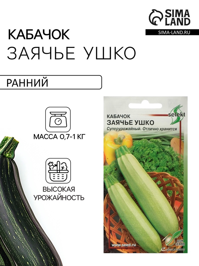 Семена Кабачок «Заячье ушко», 10 шт., «Дом семян» - Фото 1