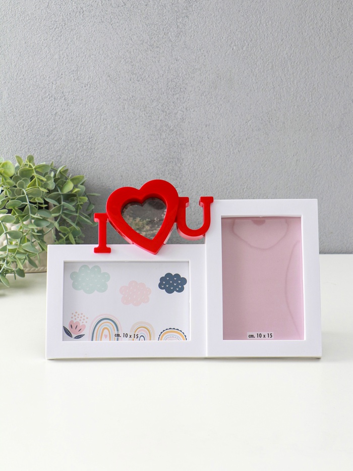 Фоторамка - коллаж на 2 фото 10×15 см «Я люблю тебя», пластик, белая, 20×30.5 см - Фото 1