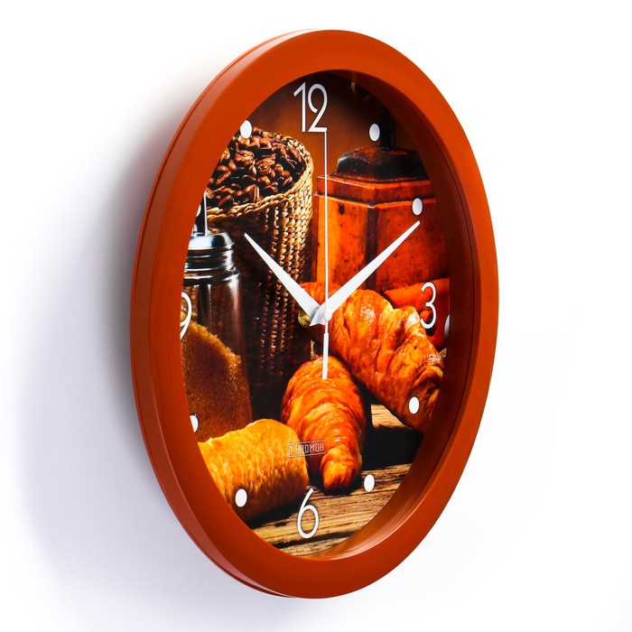Часы настенные, d-28 см, кухонные, "Круассан с кофе", бесшумные - фото 1925959444