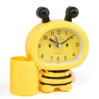 Будильник "Пчела", с карандашницей, дискретный ход, d-9 см, 14.5 х 14 см, желтый - Фото 2