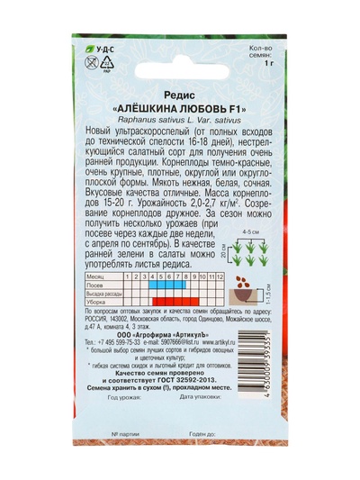 Семена Редис «Алёшкина любовь», F1, скороспелый, 1 г.
