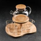 Набор чайный из стекла на деревянной подставке «Эко», 7 предметов: чайник 1,1 л, 5 кружек 120 мл, подставка - фото 2057990