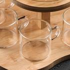 Набор чайный из стекла на деревянной подставке «Эко», 7 предметов: чайник 1,1 л, 5 кружек 120 мл, подставка - Фото 2