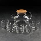 Чайный набор «Эко», 7 предметов: чайник 1.1 л, 5 кружек 120 мл, на деревянной подставке, стекло - Фото 7