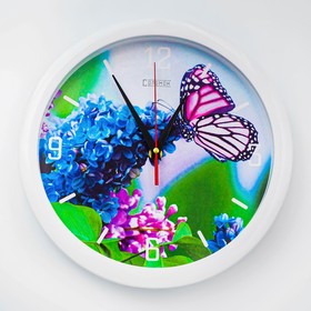 Часы настенные, интерьерные "Бабочка на цветке", бесшумные, d-28 см