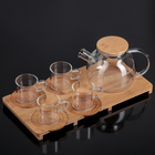 Набор чайный Magistro «Эко», 9 предметов: чайник стеклянный заварочный 1,1 л, 4 кружки 120 мл, 4 подставки 9,5 см - Фото 1