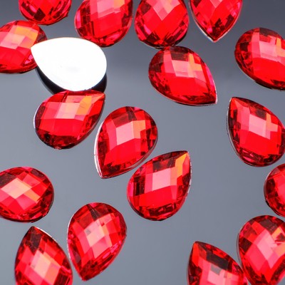 Стразы плоские капля, 10*14 мм, (набор 20шт), цвет ярко-красный