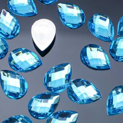 Стразы плоские капля, 10*14 мм, (набор 20шт), цвет небесно-синий