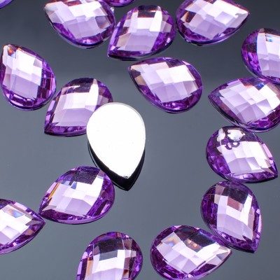 Стразы плоские капля, 10*14 мм, (набор 20шт), цвет сиреневый