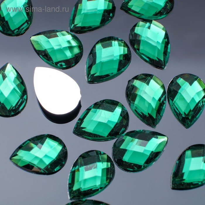 Стразы плоские капля, 10*14 мм, (набор 20шт), цвет изумрудный - Фото 1