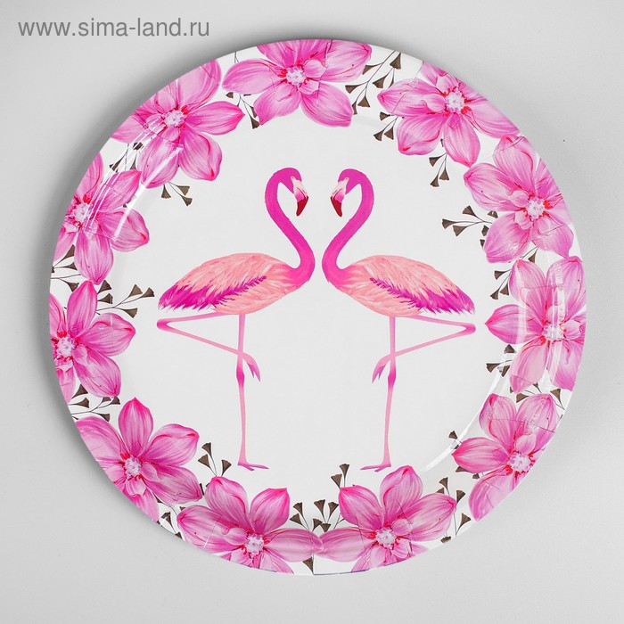 Тарелка бумажная «Фламинго и розовые цветы», набор 6 шт. - Фото 1