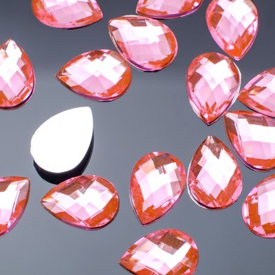 Стразы плоские капля, 10*14 мм, (набор 20шт), цвет розовый