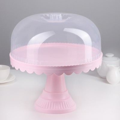 Подставка для торта и капкейков с крышкой 32.5×32.5×34 см, розовая