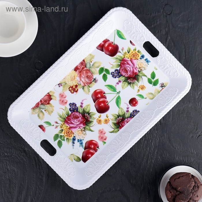 Поднос пластиковый прямоугольный 33х23 см «Зефир», рисунок МИКС - Фото 1
