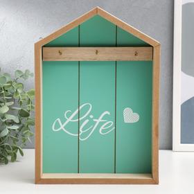 Крючки декоративные дерево «Life с сердцем», ключница настенная, панно, зелёный, 28×20×5 см 3695032