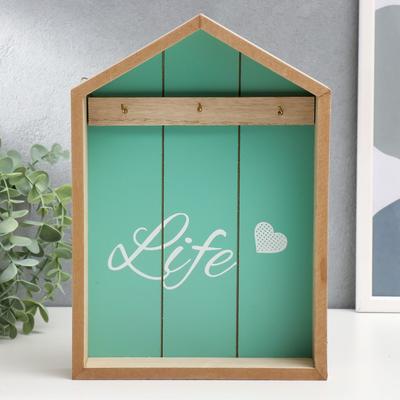 Крючки декоративные дерево «Life с сердцем», ключница настенная, панно, зелёный, 28×20×5 см