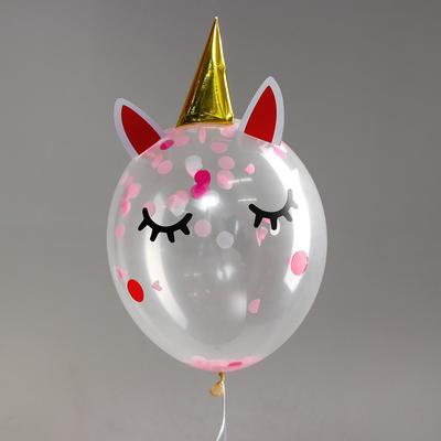 Шар латексный 18" "Единорог", конфетти, 1шт,  цвет белый