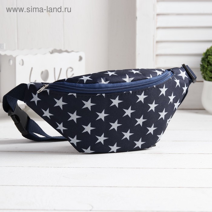 Сумка поясная, отдел на молнии, регулируемый ремень, цвет синий/белый - Фото 1