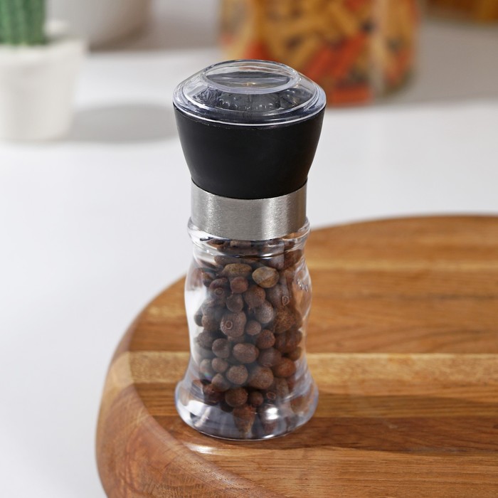 Мельница для специй Доляна «Рэйн», 12×5 см, керамический механизм, прозрачная - Фото 1