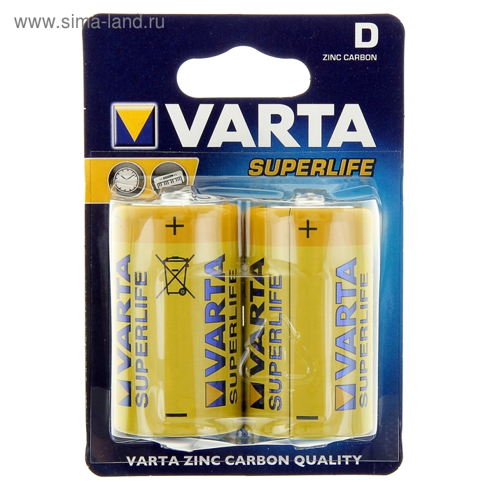 Батарейка солевая Varta SUPER LIFE D набор 2 шт - Фото 1