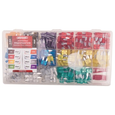 Предохранитель флажковый Skyway, «мини», 5-35А, в пластиковой коробке, набор 510 шт., S09302010