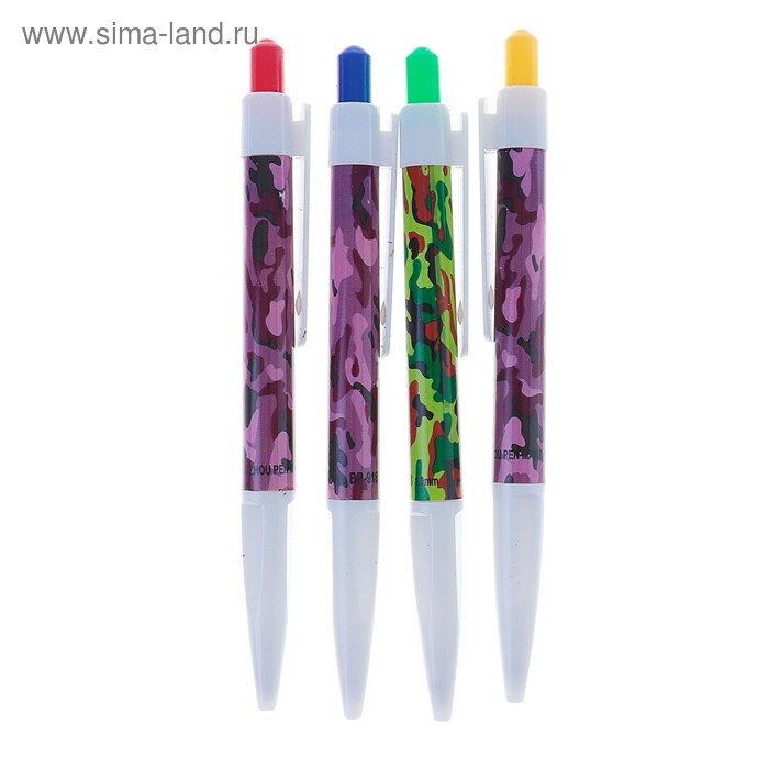 Ручка шариковая, автоматическая, 1.0 мм, корпус с белым держателем, стержень синий, «Милитари», МИКС - Фото 1