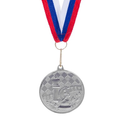 Медаль тематическая 175, «Шахматы», d= 4 см. Цвет серебро. С лентой