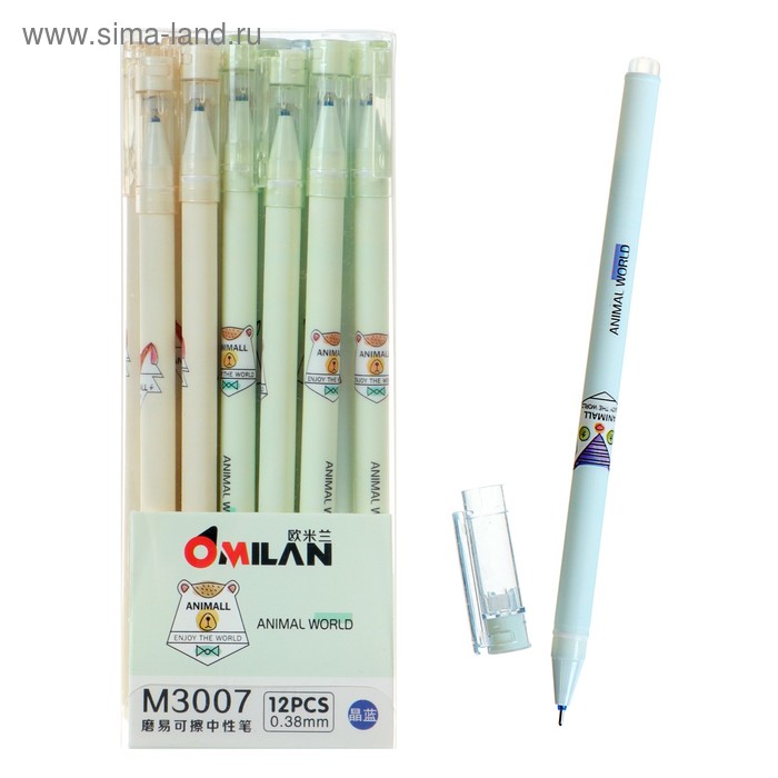 Ручка гелевая со стираемыми чернилами 0,38 мм, стержень синий, корпус МИКС "Животные мира" - Фото 1