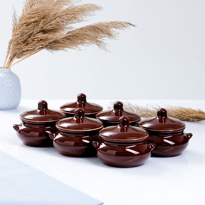Горшки для запекания Борисовская керамика «Классика», 500 мл, набор 6 шт., коричневые